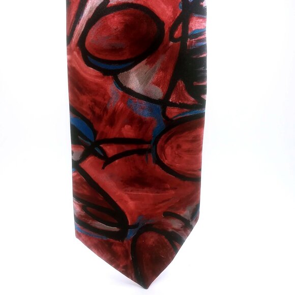 Vintage Ketch Classic Men's Tie Abstract Print Red Black Blue Polyester 57"Long - Picture 4 of 12
